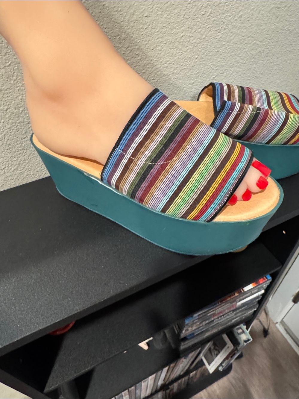 Striped Slip-On Mule Sandals in Multicolor - Women's Casual Slides